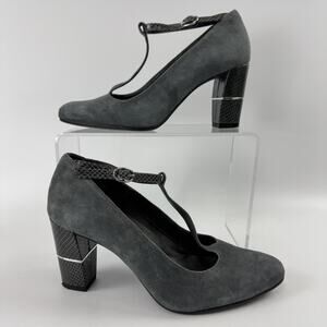 Aerosoles Women's North Star Pump Gray T-Strap Buckle Closure Size 7.5 Leather